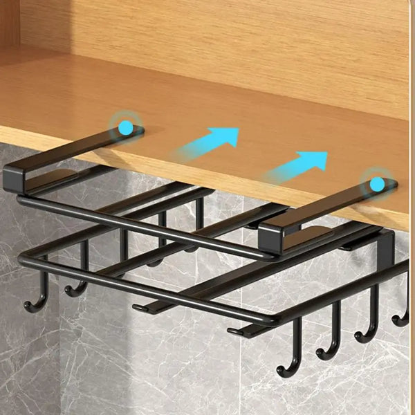 Multi-Use Kitchen Cabinet under Shelf Metal Cupboard Hanging Hooks Mug Cup Hanger Cutting Board Towel Tissue Storage Rack