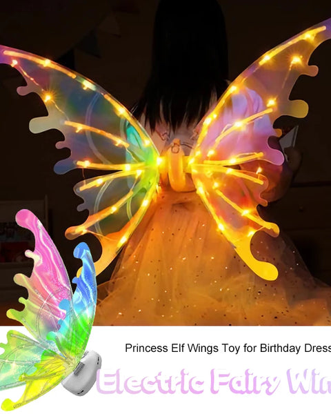 Electric Fairy Wings Light up for Kids with 4 Color LED Light & Music Costume Luminous Wings Dress up Christmas Gift for Girls